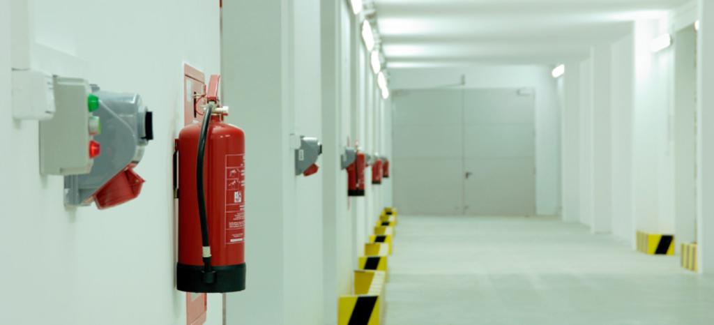 Building corridor with installed fire safety systems