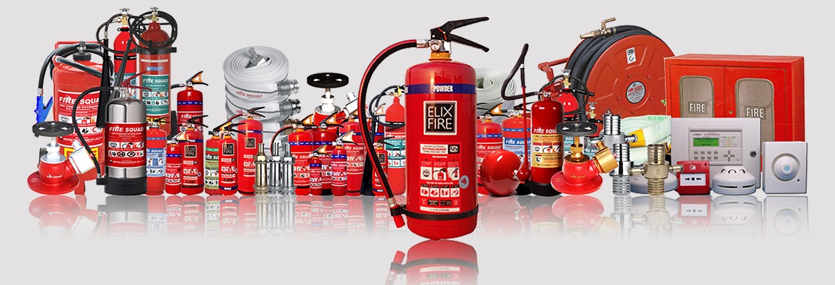 Fire safety equipment lineup ready for installation