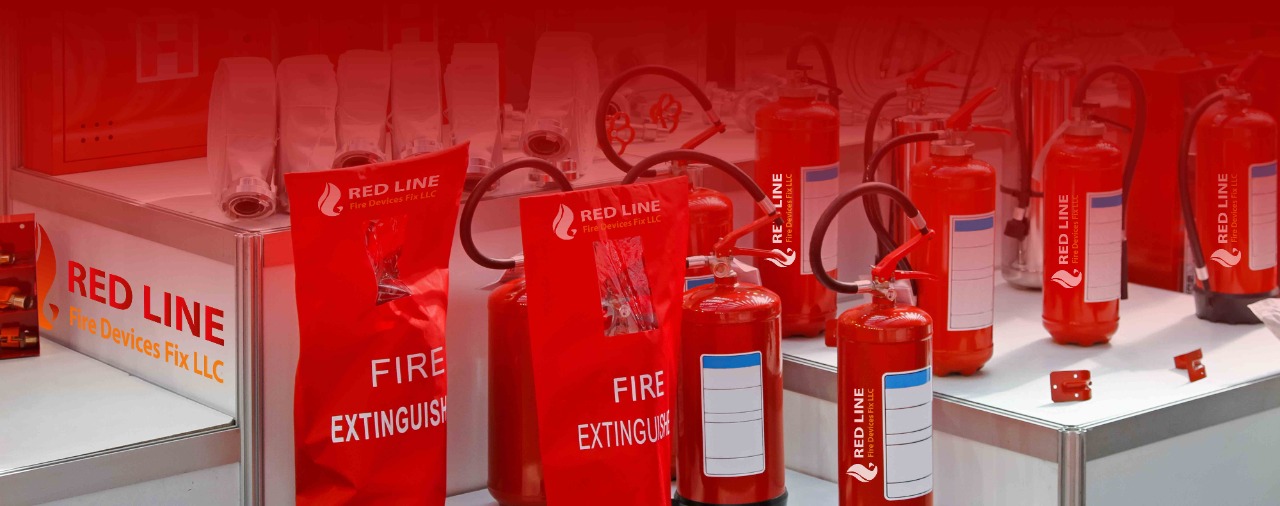 Red Line branded fire extinguishers ready for dispatch